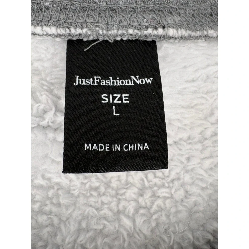 JustFashionNow Gray Cat Print Long Sleeve Sherpa Lined Sweatshirt Dress Size‎ L - Picture 3 of 6